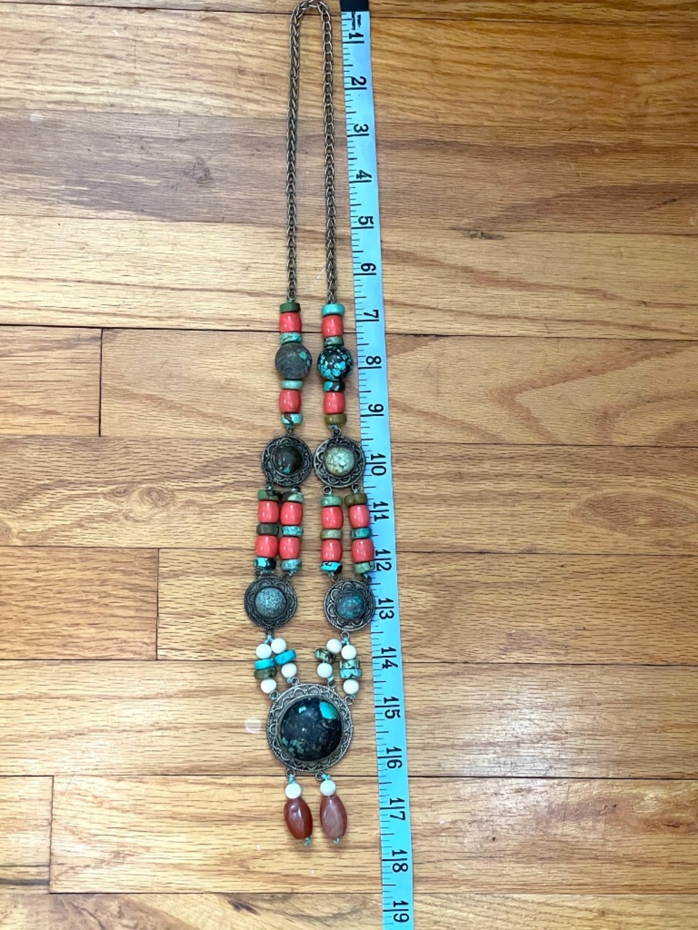 Vintage Tibetan Nepalese Style Turquoise Coral Stone Statement Necklace - Picture 12 of 13